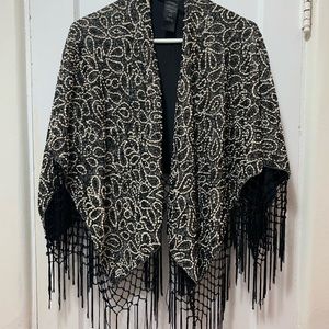 Alice + Olivia Beaded Black and Cream Cape
